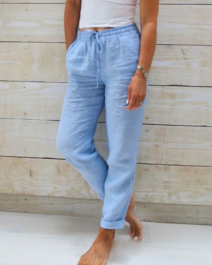 Harper | Cotton Blend Trousers with Elastic Waistband
