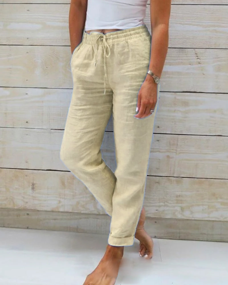 Harper | Cotton Blend Trousers with Elastic Waistband