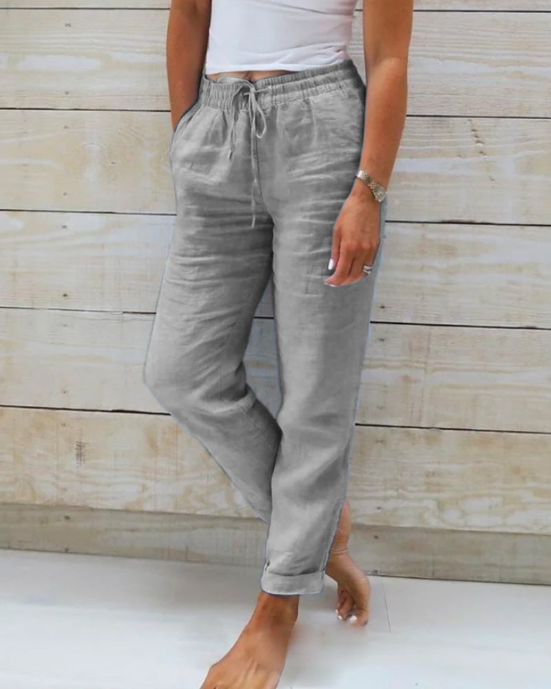 Harper | Cotton Blend Trousers with Elastic Waistband