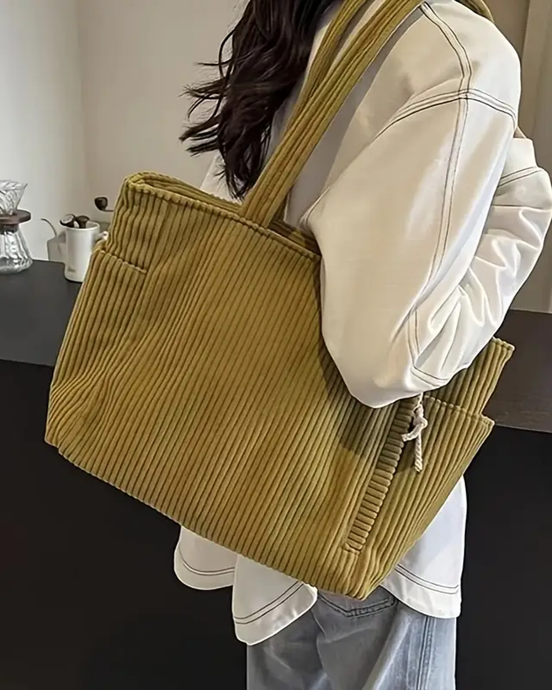 Tilda | Ribbed Tote Bag with Cord Accent