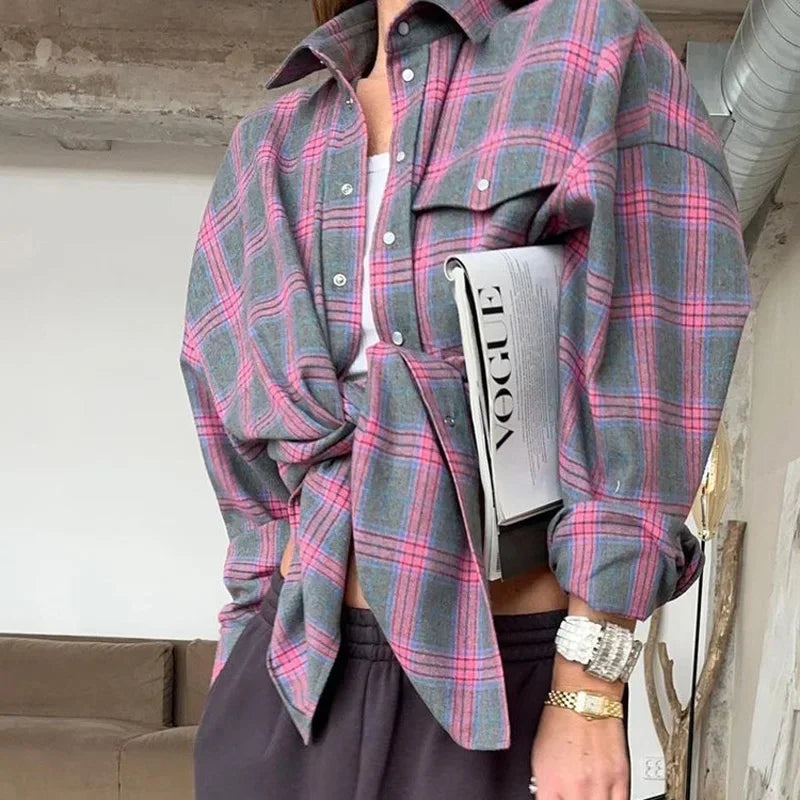1+1 FREE | Ava - Oversized Plaid Shirt