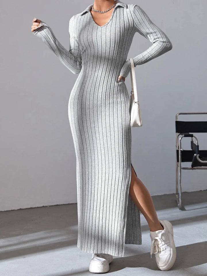 1+1 FREE | Maya - Ribbed Knit Split Dress