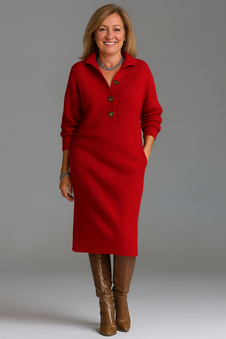 Tessa | Knit Dress with Collar & Buttons