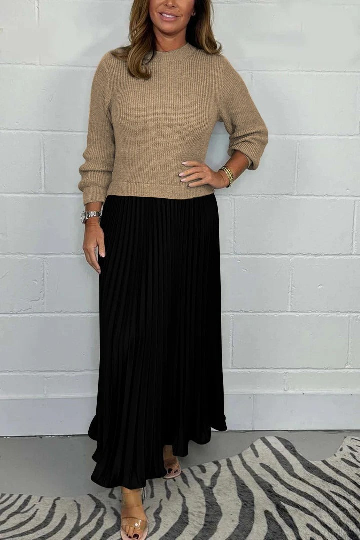 Harlow | Sweater & Pleated Skirt Maxi Dress