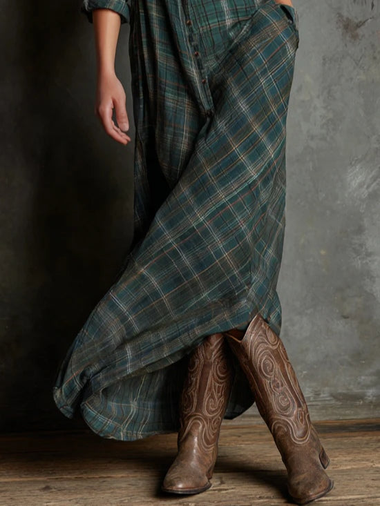Amélie | Long Plaid-Collar Dress – Effortless Grace in Every Step