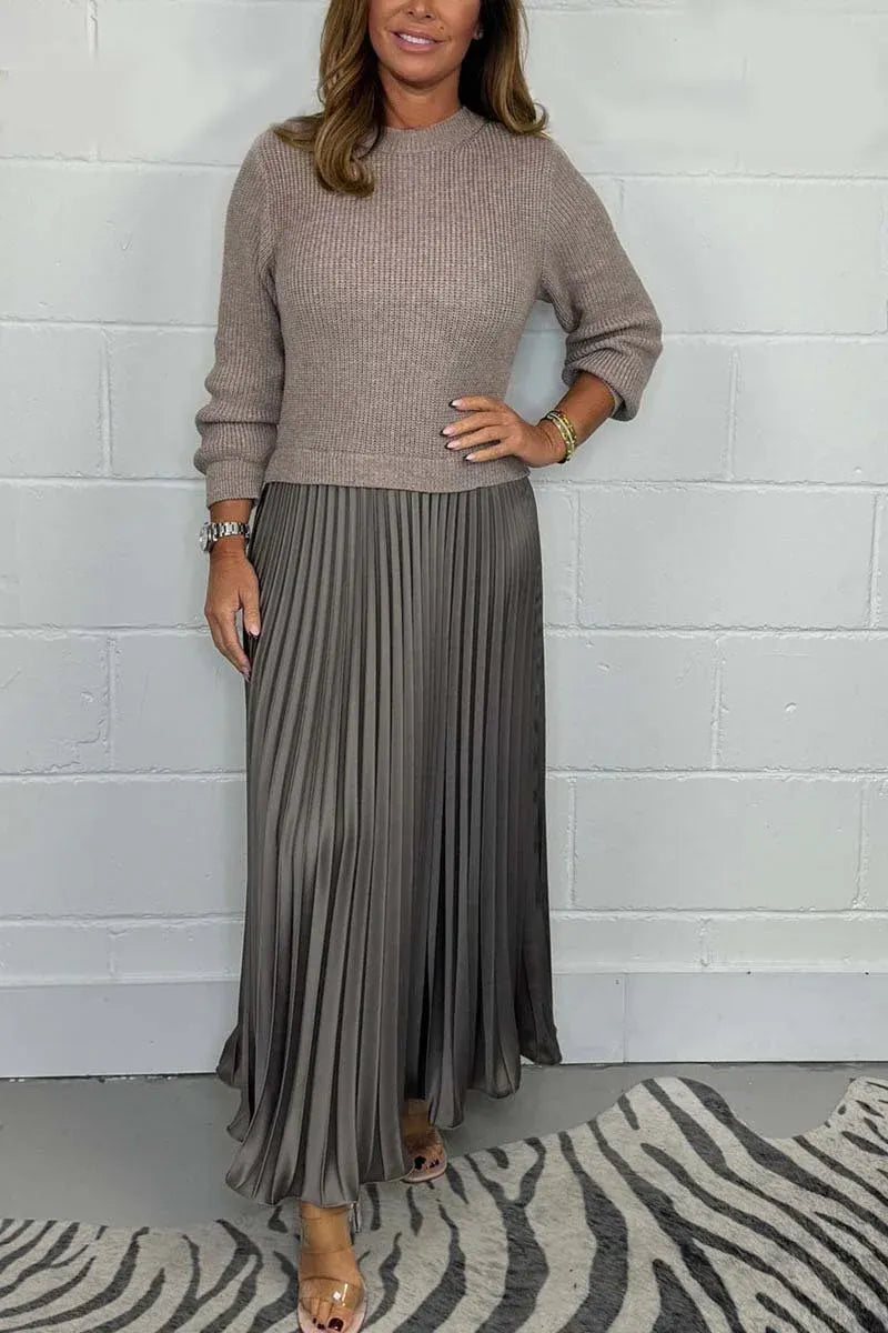 Harlow | Sweater & Pleated Skirt Maxi Dress